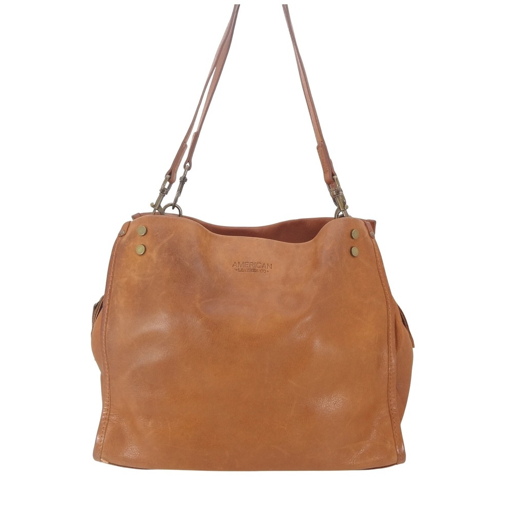 American Leather Co Lenox Shoulder Bag Tan Excellent Triple Compartment Satchel